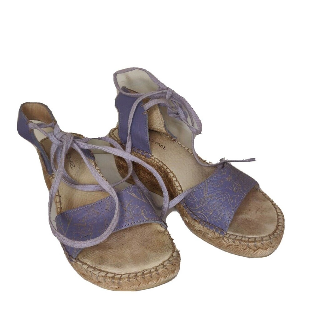Eric Michael Women's Shoes Espadrilles Wedge Heel Size 6.5 Purple Ankle Wrap.